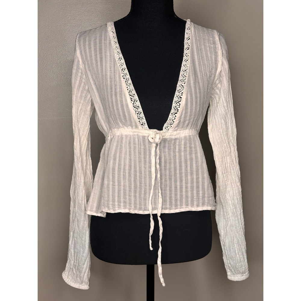 Zara Women's White Lace Edwardian Long Sleeve Blouse Size Small